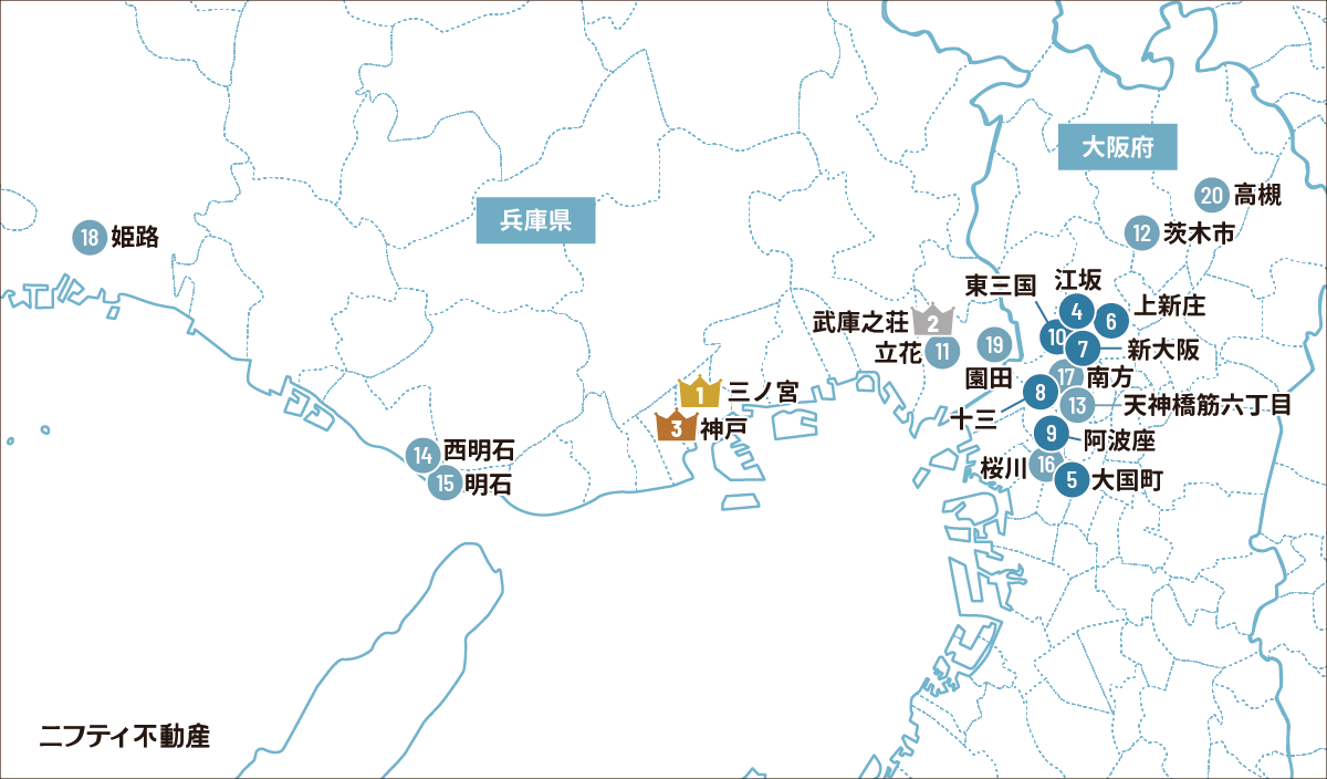 年間ランキング2023 賃貸 関西エリア ベスト20MAP